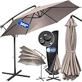 KESSER® Alu Ampelschirm Sonnenschirm + Abdeckung Ø300 cm & Kurbelvorrichtung Kurbelschirm mit Ständer UV-Schutz Aluminium Wasserabweisende Bespannung 360° Funktion Garten-Schirm Marktschirm Beige