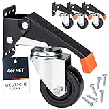 HMF 6750 Schwerlastrollen absenkbar für Werkbank | 4 Stück | 76 mm | bis 400 kg | Polyurethan, Schwarz