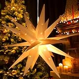 Leuchtstern 3D Weihnachtsstern Beleuchtet, 45cm LED Weihnachtsstern mit Timer für innen und Außen, 3D Außenstern Weiß Weihnachtssterne Beleuchteter, Faltstern für Fensterstern Deko Weihnachtsdeko (A)