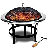 Defacto Feuerstelle Ø 75 cm Edelstahl | Hakenfunken, Feuerschale, Feuerkorb, Garten | Multifunktional für Outdoor Camping Versorgung mit Rundform (DF-FS3030-C)