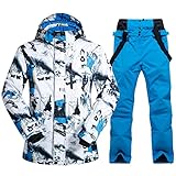 HOTIAN Herren Ski Jacke und Hosen Set Herren Schneeanzug Winter Winter Warme Schnee Skifahren Sätze Wasserdicht Winddicht Snowboard Set Blue+blue L
