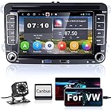 Hikity 2022 Android 10.0 Autoradio mit Navi für VW Golf 5 6 Touran Polo Radio Bluetooth, Autoradio mit 7 Zoll Bildschirm Touch Display Bluetooth Doppel Din RDS FM GPS WiFi USB Canbus + Rückfahrkamera