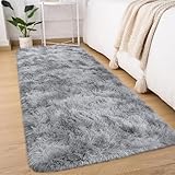 Sour Lemon Wohnzimmerteppiche, 60 x 120 cm, Grauer Läufer, Teppich für Schlafzimmer, waschbar, rutschfest, Flauschiger Teppich, zottelige, weiche Teppiche, Matte für Kinder, Flur, Wohnzimmer
