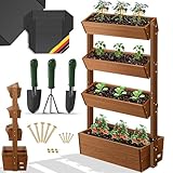KESSER® Hochbeet mit 4 Etagen Premium Blumenkasten Blumentreppe Pflanztreppe Gemüsebeet Kräuterbeet Pflanzkübel Frühbeet Blumenbeet Pflanzkasten mit Gartenvlies - Beet inkl. Schaufelset, Braun