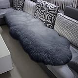 WOLTU Öko Lammfell Schaffell Teppich, Echtes Naturfell Weich Flauschig, Bettvorleger Sofa Matte Longhair, Wollteppich für Wohnzimmer Schlafzimmer, Hellgrau, (180-210) x60cm