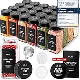 EDELHAUS Gewürzgläser Eckig Set mit Schwarzem Deckel (24 x 120ml) Gewürzstreuer mit Streueinsatz und 240 Etiketten Schwarz - Hochwertige Gewürzbehälter, Gewürzdosen, Gewürze organizer [10,7cm x 4,5cm]