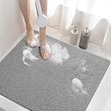 HITSLAM Duschmatte rutschfest, 60x60cm Badewannenmatte rutschfest mit Ablauf, Weiche PVC-Luffa Antirutschmatte Badewanne, Schnell Trocknende Badematte, Grau