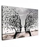 MuchoWow© Leinwand Groß 120x80 cm XXL Deko Schlafzimmer Aesthetic Leinwandbilder Wohnzimmer Gemälde Foto Geschenk Living Room Decoration Strand - Meer - Menschen - Baum - Modern - Kunst - Lebensbaum