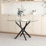 GOLDFAN Esstisch Glas Küchentisch Glastisch Wohnzimmertisch mit Schwarze Beine Moderner Stil Rechteckiger Tisch für Büro Küche 110cm