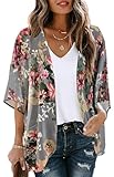 Gosunny Damen Sommer Cardigan Leicht Elegante Strickjacke Casual Hawaii Kimono Oberteil（Rosa Blume，L）