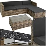 tectake Polyrattan Lounge inkl. Sitzkissen, Rückenkissen und Glastisch, Balkon Möbel, Lounge Gartenmöbel Set für die Terrasse, den Balkon oder den Garten - Natur