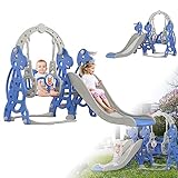 LZQ Kinder Freistehende Rutsche ab 1 Jahr, 4 in 1 Spielzeugrutsche Kinderrutscher mit Basketballkorb, Schaukel und Klettergerüst für Indoor und Outdoor, Kleinkinderrutsche aus Kunststoff (Bogen)