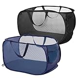 2 Stück Pop Up Wäschekorb, Wäschekorb Faltbar Groß 36x36x58cm Klappbar mit Griff Atmungsaktiver Wabennetz Foldable Laundry Basket für Heim Camping und Reisen