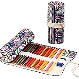 Ouceanwin Leinwand Pencil Wrap, Stifterolle 72 Löcher Buntstifte Federmäppchen Tragbar Verpackungshalter Bleistift Wrap Mäppchen Rollentasche Bleistifthalter für Künstler Schule Büro
