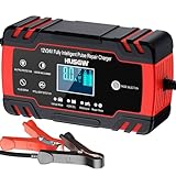 8A Ladegerät Autobatterie, 12V/24V KFZ Batterieladegerät Vollautomatisches Intelligentes Erhaltungsladegerät, LCD-Bildschirm Smart Vollautomatisches Ladegerät für Auto, Motorrad, LKW, Rasenmäher