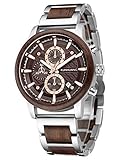XIRUVE Holz Quarz Holzuhren Armbanduhr für Herren Datum Chronograph mit Geschenkbox (Walnussholz)