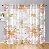 Hiseng Halbtransparent Voile Vorhänge mit Ösen Durchsichtig Moderne 2er Set Ösenvorhang für Fenster Wohnzimmer Schlafzimmer Transparent Gardine Gemaltes Gänseblümchen (Weiß,107x160cm)
