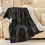 EMME Faux Kuscheldecke Flauschig, Felldecke, Pelz Wolldecke, Wohndecke, Super Weich, Plüschig, Dicke, Elegant, Lange Haare Shaggy Decke, Warme Gemütliche für Sofa und Bett (Schwarz, 130 x 150 cm)