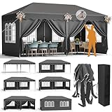 Pavillon 3x6,mit 6PCS Seitenteilen,Faltpavillon Wasserdicht,Stabil Winterfest,Partyzelt,Tente de Reception,Gartenpavillon Höhenverstellbar,für Strand/Festival/Camping/Markt,12 Erdhaken 6 Seil,Grau