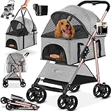 LOVPET® Hundewagen 2in1 Hundebuggy Hundebox Transporttasche Faltbar klappbar bis 20kg Haustiere Buggy mit Netzfenstern Getränkehalter, Regenschutzabdeckung Jogger Buggy für Haustiere