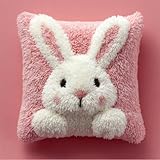 Taxpy Knüpfkissen Zum Selber Knüpfen,Weißer Hase Rosa 43X43Cm Diy Kissenbezug Knüpfen Kissen Hülle Sofakissenbezug, Knüpfkissen Set Für Kinder Erwachsene