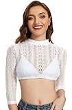 Dirndl Bluse Damen Dirndlbluse Spitze Trachtenbluse Langarm Weiß Hochgeschlossen Bluse Oktoberfest 40