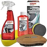 4 teiliges Cabrio-Verdeckreinigungs-Set: SONAX 250ml Cabrioverdeck Imprägnierung + Cabrioverdeckreiniger 500ml + Craft-Equip Lederbürste + Schwamm zur schonenden Reinigung ihres Cabrioverdecks