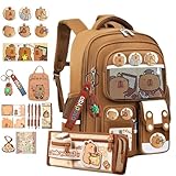 JIABAOZ Capybara Rucksack,Capybara Schulrucksack, Wasserschwein Schulterrucksack,Gepolsterte Träger, Mehrere Fächer, Schulranzen für Jungen und Mädchen (Large)