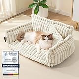noviclass® Haustiersofa Chaffar Katzenbett Hundebett | Katzensofa Hundesofa | Orthopädische Matratze | Moderner Stil | Cord-Design Größen (Creme, M (80cm))