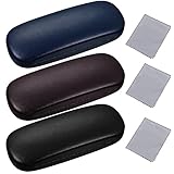 aurorayer 3 Stück Brillenetui Hardcase, Tragbar Brillentasche, Kratzfeste Brillenbox Damen mit Putztuch für Brillenaufbewahrung (Schwarz, Blau, Braun)