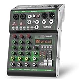 Aveek Audio Mixer,Professionelles Soundboard-Mischpult mit USB-Stick/Bluetooth/Computer/4-Kanal-Stereo-Eingang DJ-Mixer,48V Phantom Digital 99 DSP-Effekt für PC-Aufnahme Karaoke Studio Streaming