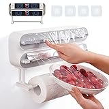 DBREAKS Wandrollenhalter Küche 3 Rollen, küchenrollenhalter magnetisch, Frischhaltefolie Schneider, Frischhaltefolienspender, Alufolie Spender, Folien Papierrollenhalter, Mit Frischhaltefolie