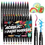 ZOOI Geschenk Mädchen 4-13 Jahre, 24 Farben Acrylstifte für Steine Wasserfest, Dual Tip Acrylic Paint Marker Stifte, Filzstifte Kinder, Geschenke für Mädchen, Adventskalender Füllung Kinder