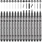 Gelanty Schwarze Fineliner-Stifte Set, 15 Stück, Fineliner, technische Zeichenstifte, Mikro-Liner-Kunststifte für Künstler, Pinselstifte für Kunstskizzieren, technisches Zeichnen, Illustration, Comic