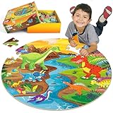 SYNARRY Große Dinosaurier Bodenpuzzle für Kinder ab 3 4 5 6 7 8 Jahren, 70 Teile Kinderpuzzle Dino Holz, Lernspielzeug Geschenk für Jungen Mädchen