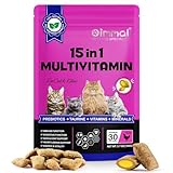 15 in 1 Multivitamin Treats for Cats, 15-in-1 Multivitamin Leckerlis für Katzen & Kitten, mit Taurin & Präbiotika, für Haut, Fell, Gelenke & Verdauung, 30 Kauartikel mit Entengeschmack (100g)
