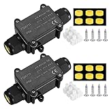 2 Stk. IP68 wasserdichte Anschlussdose, 2 Wege Außenkabel Verbinder Verteilerdose, schwarze Verlängerungskabel Abzweigdose Kabelverbinder für Kabel Außen Wasserdicht