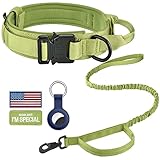 DAGANXI Taktisches Hundehalsband, verstellbares militärisches Training Nylon Hundehalsband mit Kontrollgriff und Schwermetallschnalle für mittelgroße und große Hunde, mit Patches und Airtags-Etui (L,