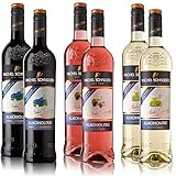 6 Flaschen Michel Schneider Rosé-, Weiß-, Rotwein Mischpaket, alkoholfreie Weine + VINOX Weinkarten mit Tipps vom Sommelier (6x0,75 l)
