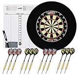 one80 professional perfection Dartscheibe mit 12 Pfeilen, Profi Steeldartscheibe aus Sisal, Dartscheibe Steeldart Dartscheibe Set -12 Dartpfeilen Metallspitze, Eva Dartboard Surround Schutzring