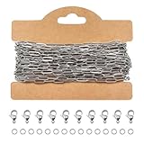 TOAOB Silber 5M Gliederkette Chain 3mm Edelstahl Kabel Metallkette Kette Meterware Halsketten Kette Bulk mit 30 Sprung Ringe und 10 Karabiner Verschlüsse für DIY Schmuck