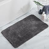 HELLSER Badezimmerteppich MIRA | Badematte rutschfest & Waschbar | Weicher Mikrofaser Badteppich | Saugfähig & Schnelltrocknend | Oeko-TEX Badvorleger für Fußbodenheizung | Dunkelgrau | 40x60 cm