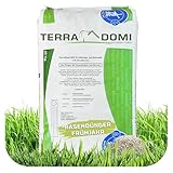 TerraDomi Rasendünger Frühjahr, Sommer & Herbst 25kg NPK 15-15-15 I Dünger mit Langzeitwirkung I verdrängt Moos I für über 1000 m² Rasen I streuwagengeeigneter Dünger | staubarm & mit extra Schwefel