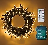 Warmweiß LED Batterie Lichterkette auf Dunkelgrün Kabel, Fernbedienung Batteriebetriebene Beleuchtung, für Weihnachten Baum Garten Hochzeit Feiertag Party (100LED)