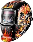 Schweißhelm Automatik: DEKO Solarbetriebene Schweisshelme mit einstellbaren Schatten Bereich 4/9-13 für MMA/Mig Tig Arc Welder Maske Schild,flammenden Design