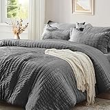 Luofanfei Seersucker Bettwäsche 135x200 Grau Dunkelgrau Sommer Uni Gestreifte Sommer Bettwäsche Microfaser Atmungsaktiv Leicht Geometrisches Muster Bettbezug Einzelbett und Kissenbezug 80x80 cm