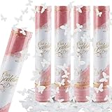 Mineup 4 * Konfettikanone, 3-5 Meter Konfettikanone Hochzeit, 30cm Party Popper, Konfetti-Shooter, Konfetti Kanonen für Geburtstage Hochzeiten Weihnachten Party(Weißer Schmetterling)