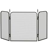 HOMCOM Kaminschutzgitter, Faltbares Kamingitter mit 3 Paneelen, Funkenschutzgitter für Wohnzimmer, Schlafzimmer, Metall, 96 x 56 cm, Schwarz