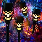 Hzdyopk Halloween Deko, 4 Stück Solarleuchten Fackeln mit Realistischer Flammeneffekt Halloween Deko Garten, IP65 Wasserdicht Solar Fackel Gartenfackeln für Halloween Deko Outdoor Garten