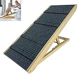 FIVMEN Hunderampe 60cm Hundetreppe Holz Faltbar Höhenverstellbar Haustiertreppe mit Rutschfester Trittmatte Hunde Treppen für Bett Sofa, 100x40x60cm
